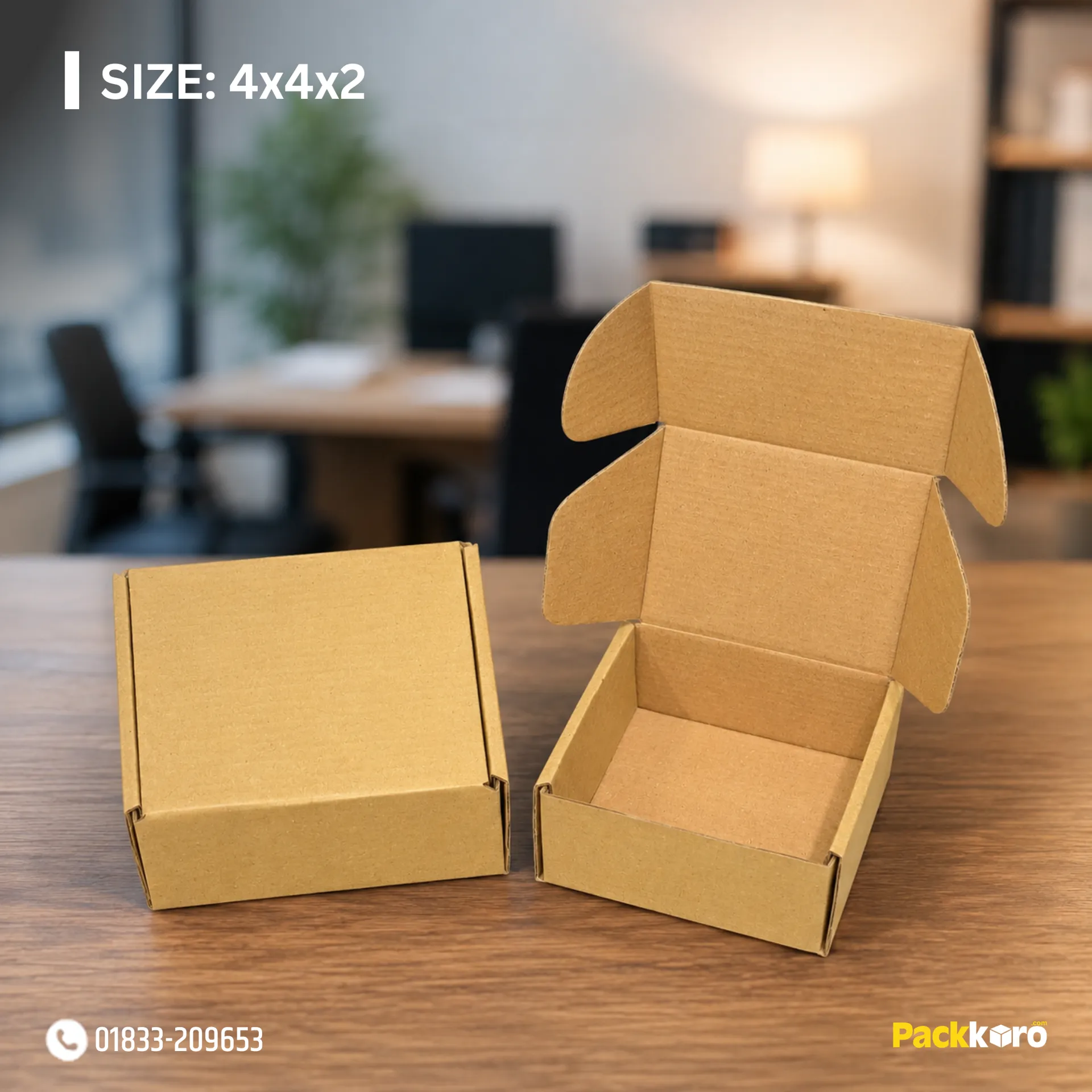 4x4x2 Inch | Die Cut Box (Self Lock) | Brown Kraft Box