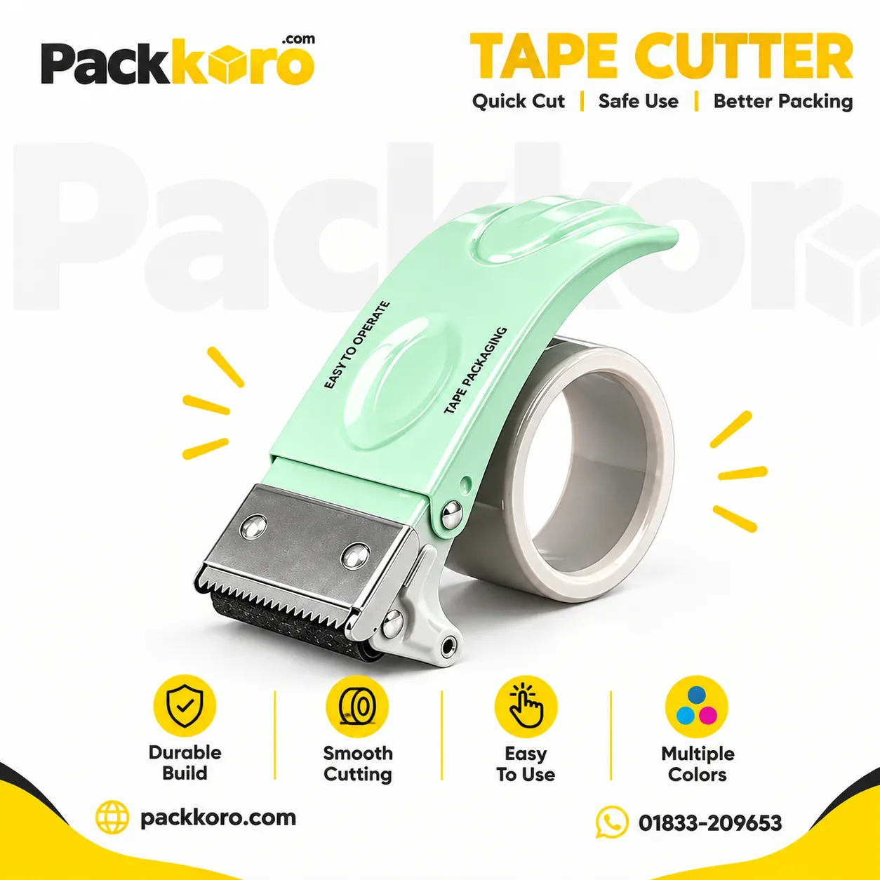 Paper Box Tape Holder | Transparent Tape Cutter | Metal Sealing Device for Packaging