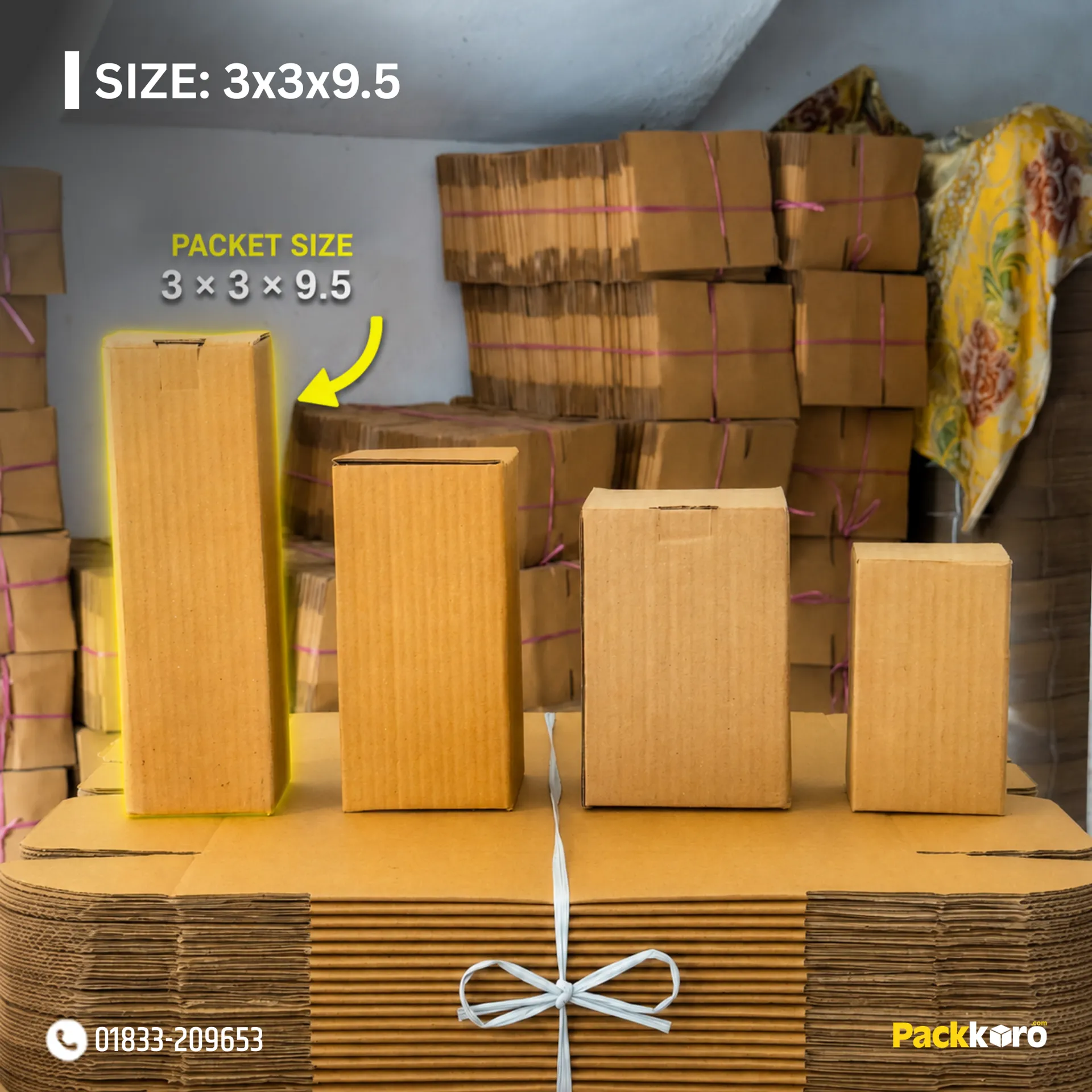 Self Lock Parcel Box 3 × 3 × 9.5 Inch | 3 Ply Brown Packaging Box