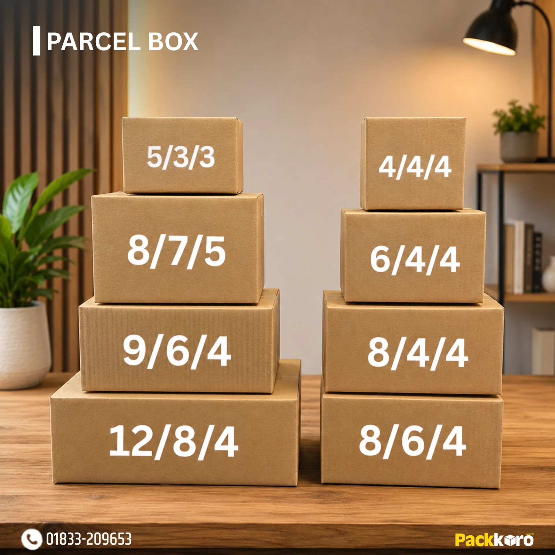 PARCEL BOX - NON PRINT - 3 PLY | Brown Corrugated Shipping Box | All Sizes | Packkoro