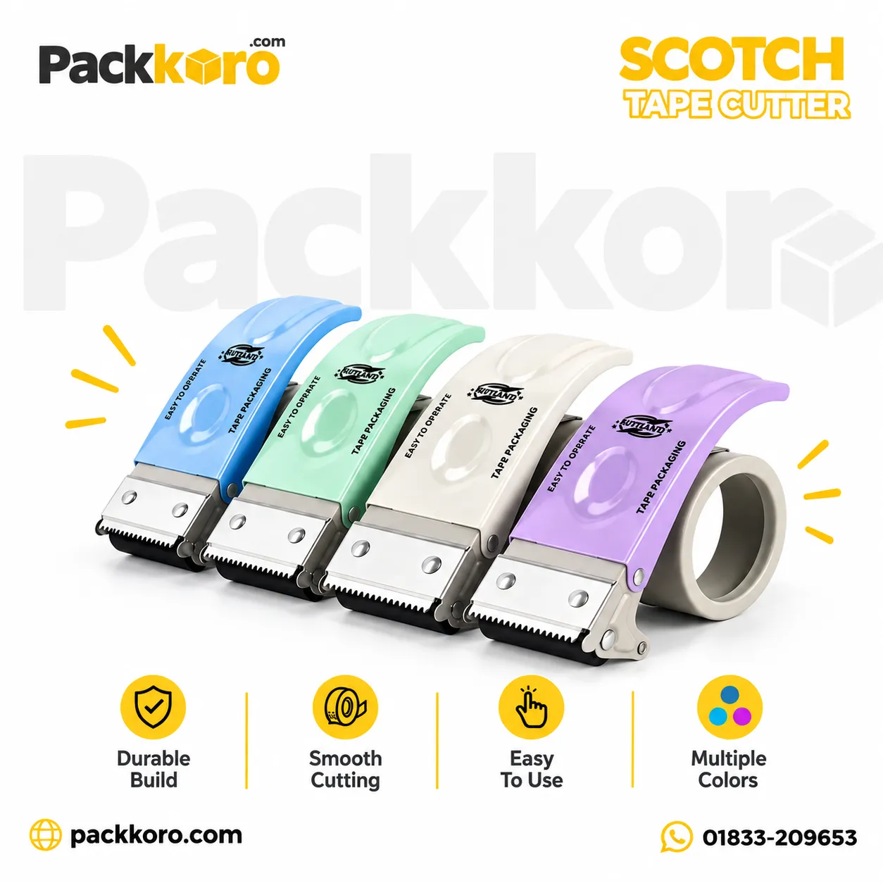Paper Box Tape Holder | Transparent Tape Cutter | Metal Sealing Device for Packaging