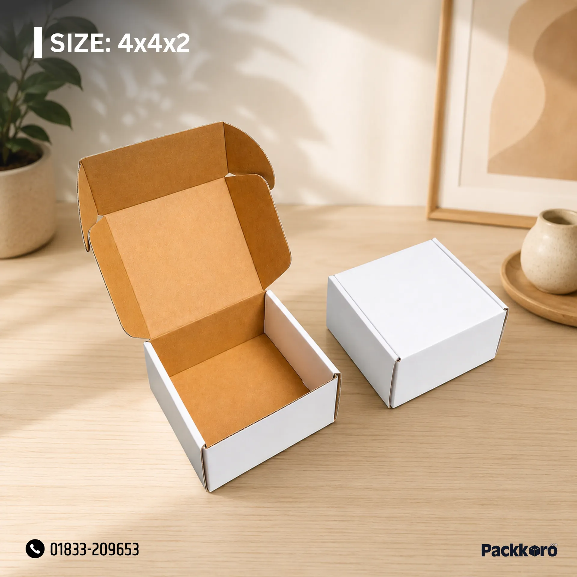 4x4x2 Inch | Die Cut Box (Self Lock) | Brown Kraft Box